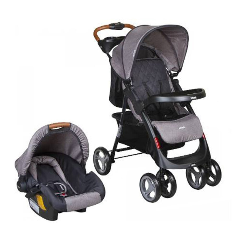 Coche con baby silla y base Pompeya  INFANTI ) (Gris -Negro)
