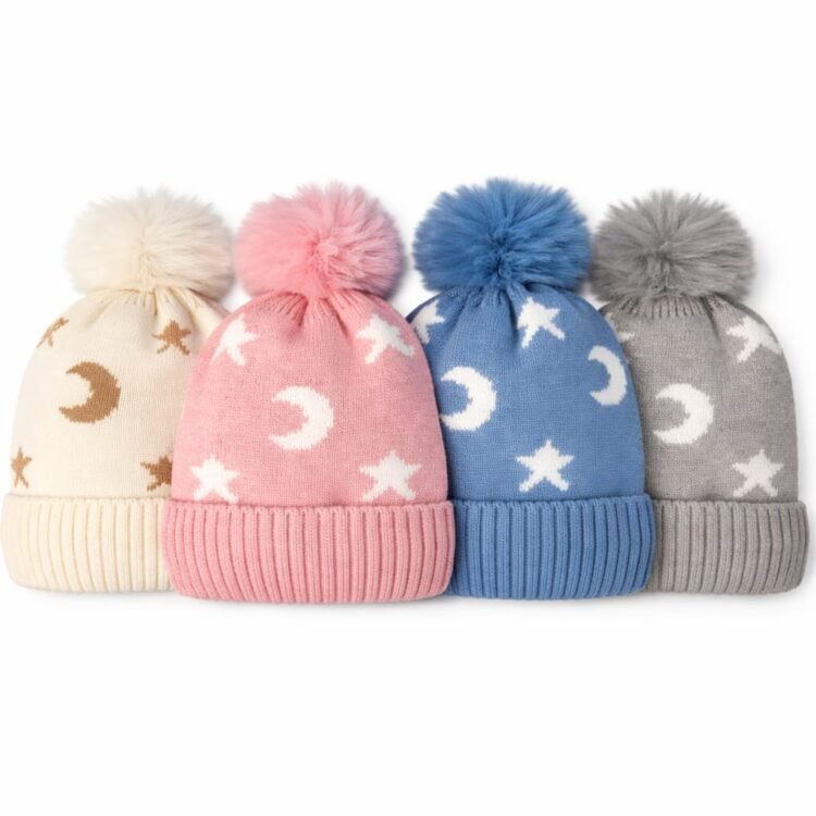 Gorro para niños invierno forrado lunas y estrellas niños 2 a 7 años