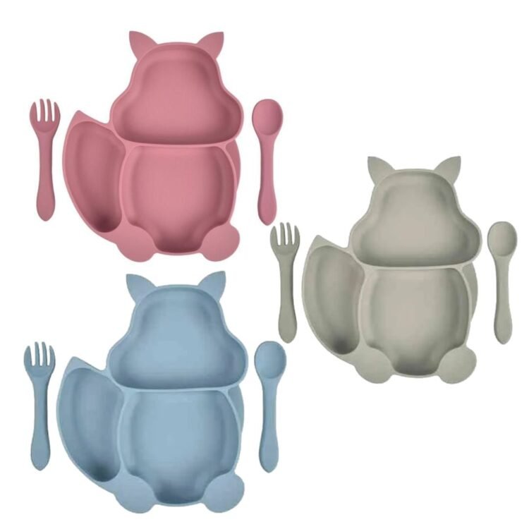 Plato de silicona con cubiertos modelo Ardilla