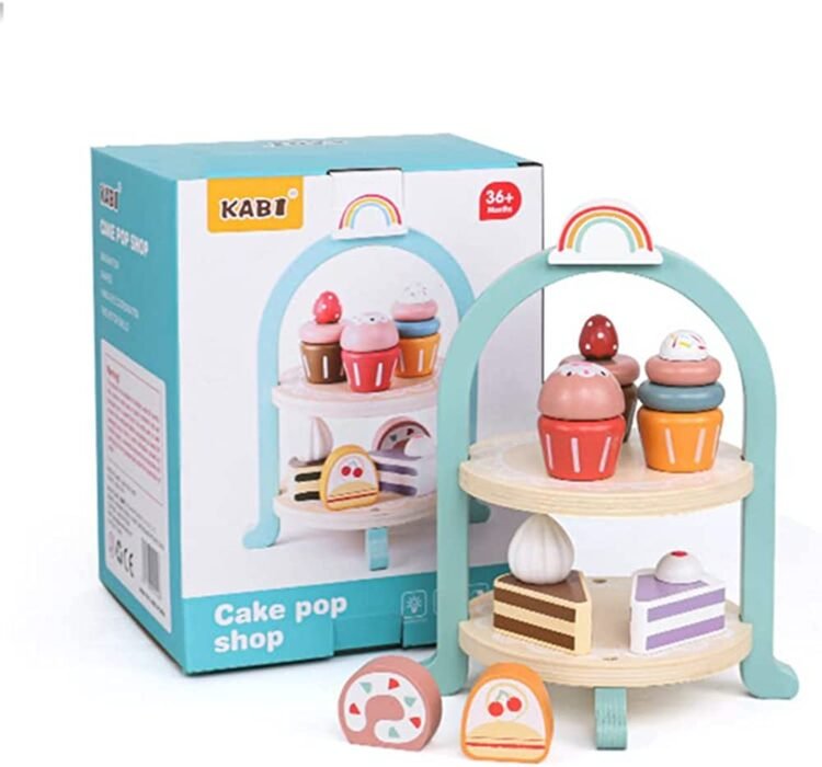 Juego de pastelería en madera - Soporte con cup-cakes y tortas