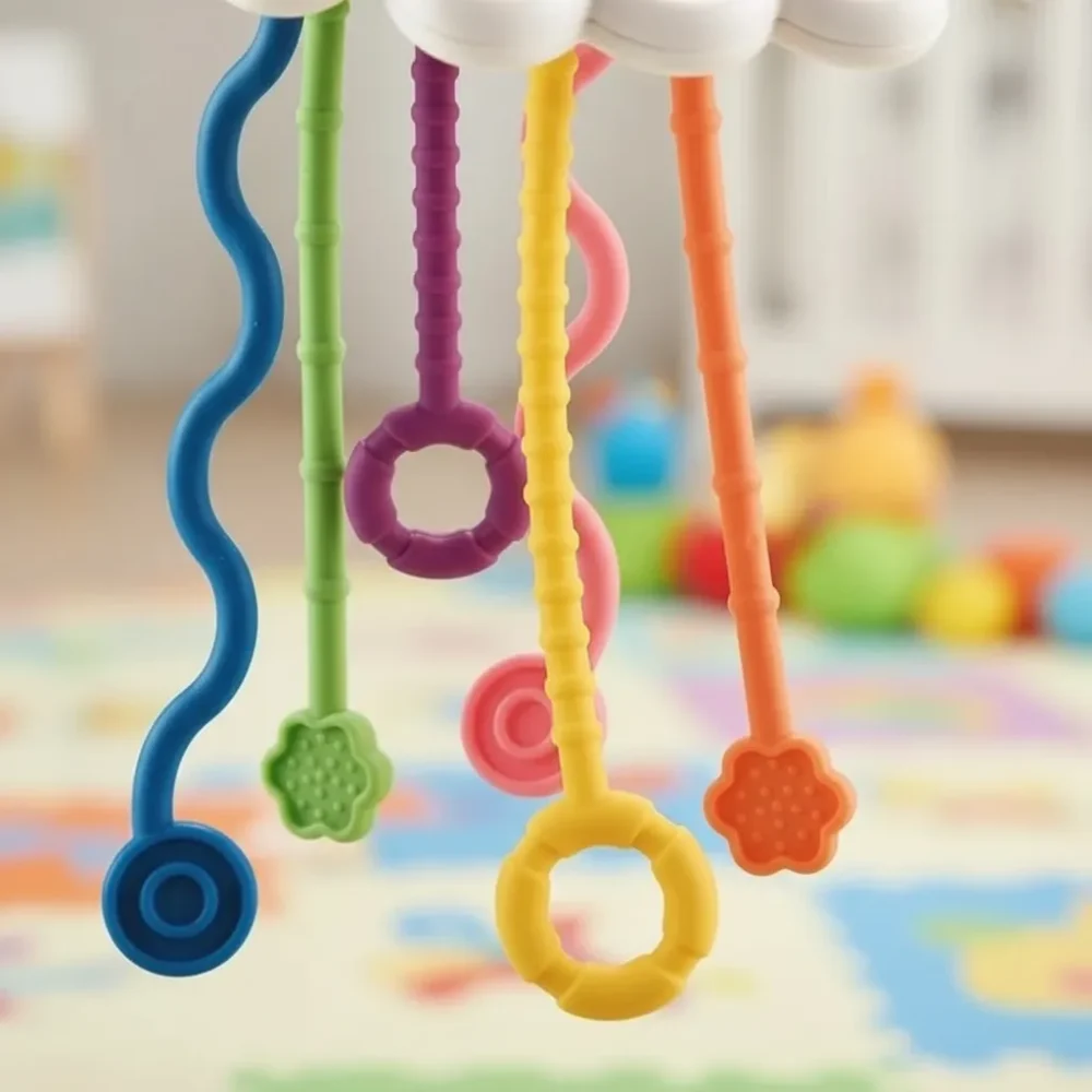 Sonajero y mordillo didáctico silicona cuerdas - pop it Montessori - Imagen 5
