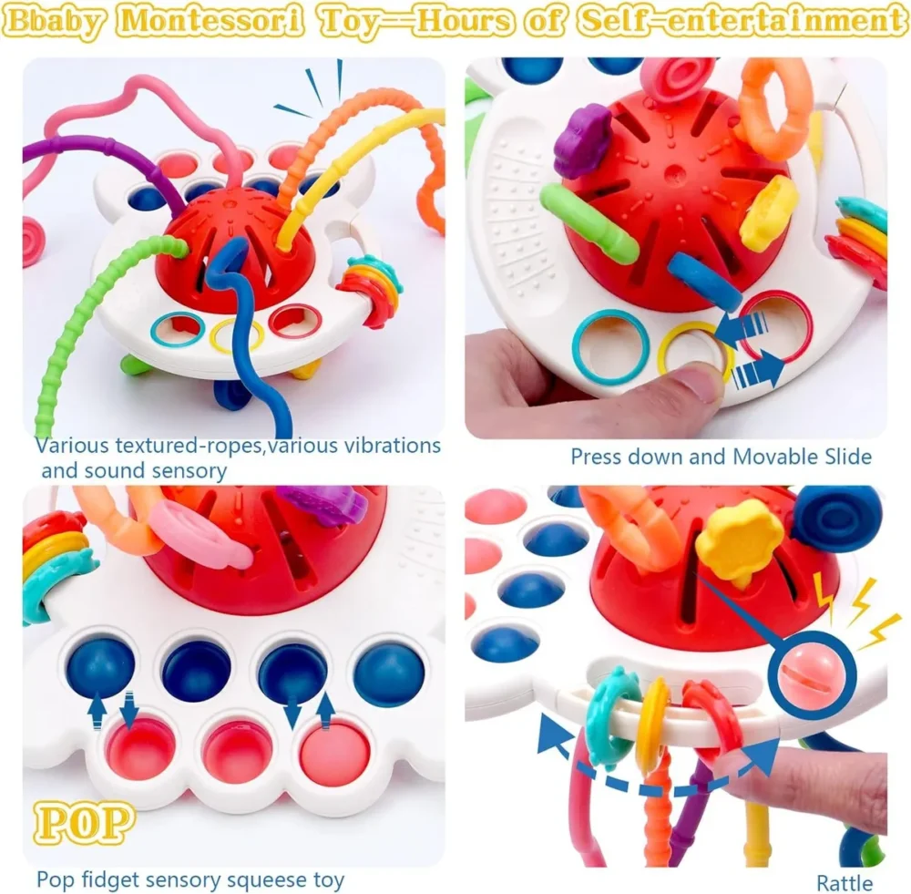 Sonajero y mordillo didáctico silicona cuerdas - pop it Montessori - Imagen 4