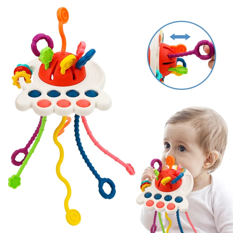 Sonajero y mordillo didáctico silicona cuerdas - pop it Montessori
