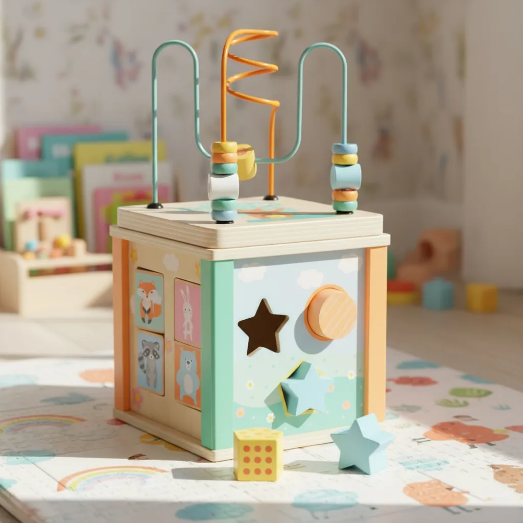 Cubo Didáctico De Madera Multifunción Colores Pasteles - Imagen 2