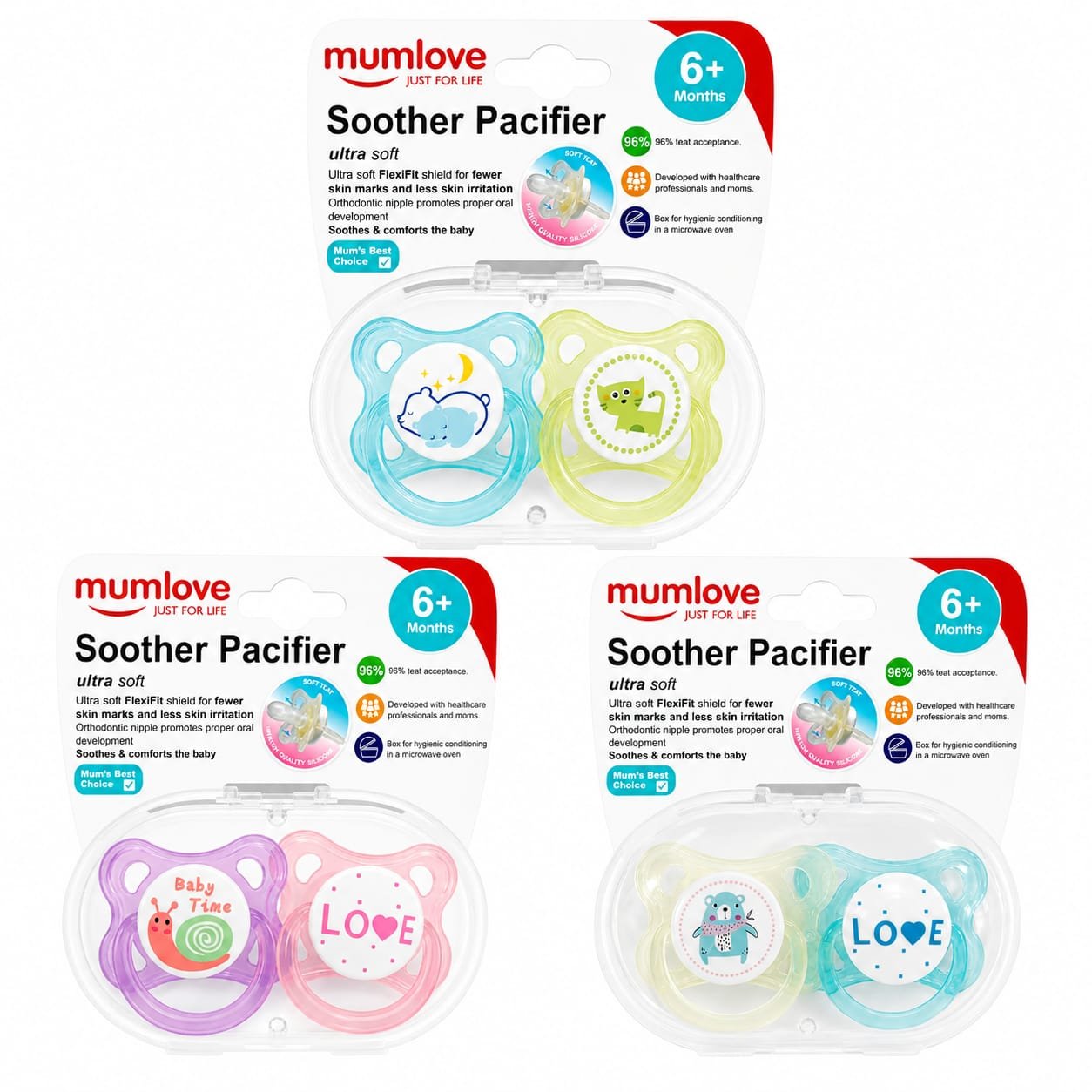 Chupete x2 tetina fisiológica con caja esterilizadora MUM LOVE 0-6 meses