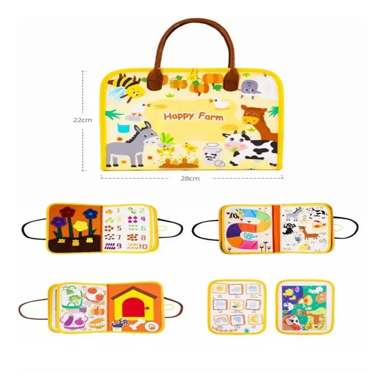 Valija Libro tela Montessori con actividades Granja